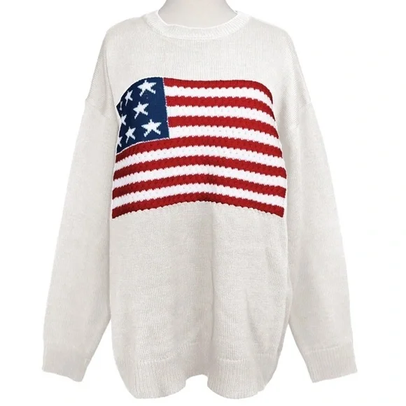 American Flag Crochet Sweater Large NWT - Picture 3 of 4